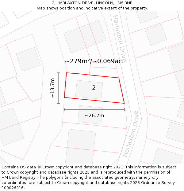 2, HARLAXTON DRIVE, LINCOLN, LN6 3NR: Plot and title map