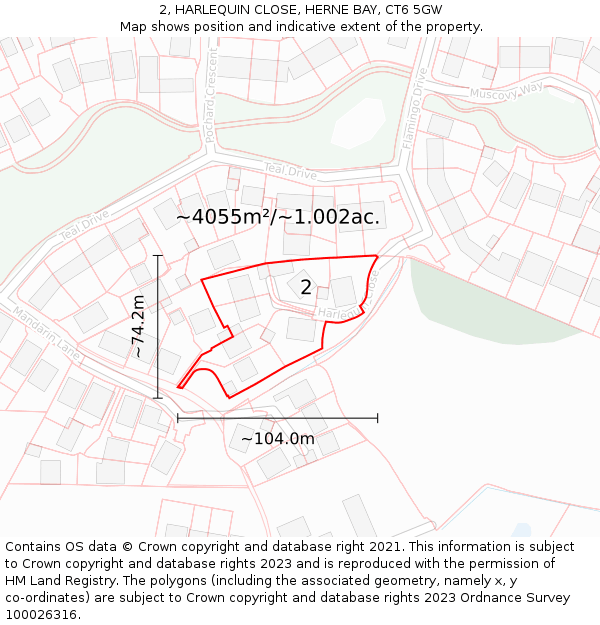 2, HARLEQUIN CLOSE, HERNE BAY, CT6 5GW: Plot and title map