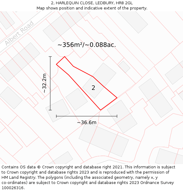 2, HARLEQUIN CLOSE, LEDBURY, HR8 2GL: Plot and title map