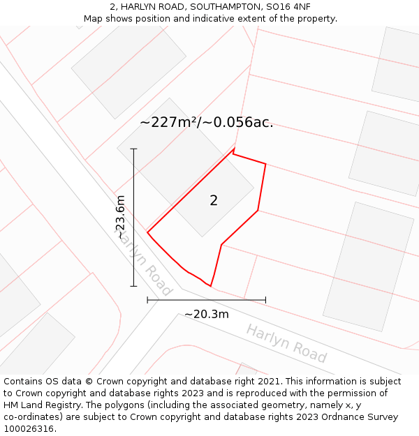 2, HARLYN ROAD, SOUTHAMPTON, SO16 4NF: Plot and title map