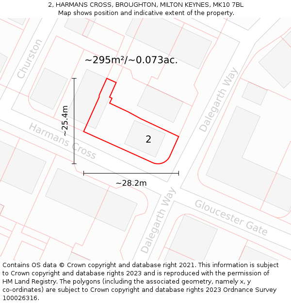 2, HARMANS CROSS, BROUGHTON, MILTON KEYNES, MK10 7BL: Plot and title map