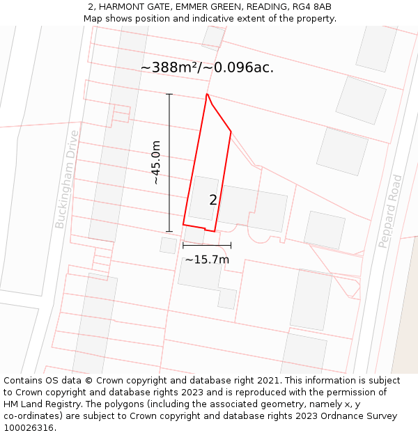 2, HARMONT GATE, EMMER GREEN, READING, RG4 8AB: Plot and title map