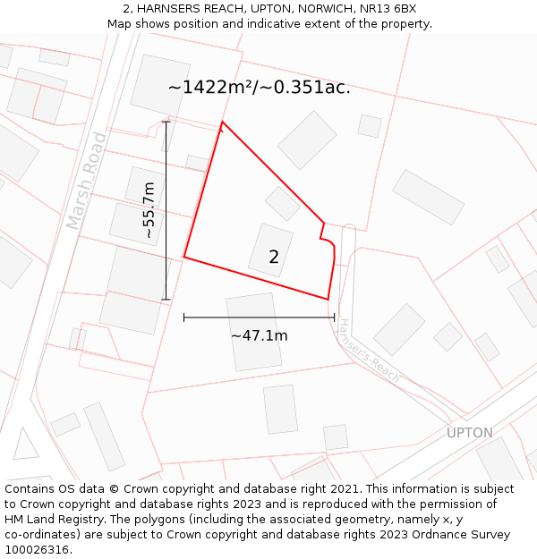 2, HARNSERS REACH, UPTON, NORWICH, NR13 6BX: Plot and title map
