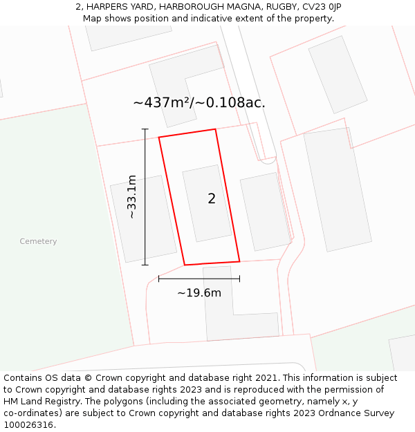 2, HARPERS YARD, HARBOROUGH MAGNA, RUGBY, CV23 0JP: Plot and title map