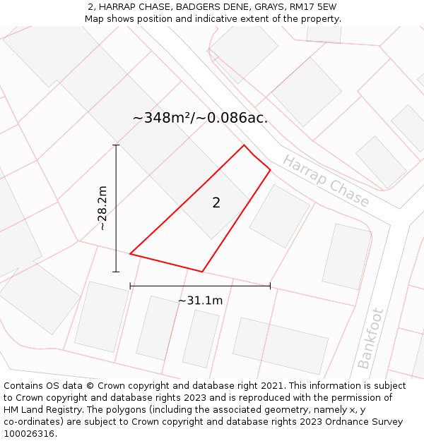 2, HARRAP CHASE, BADGERS DENE, GRAYS, RM17 5EW: Plot and title map