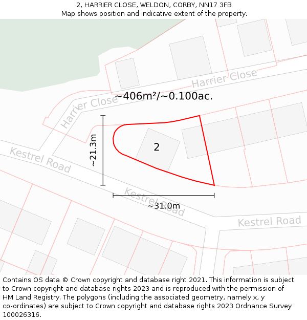 2, HARRIER CLOSE, WELDON, CORBY, NN17 3FB: Plot and title map
