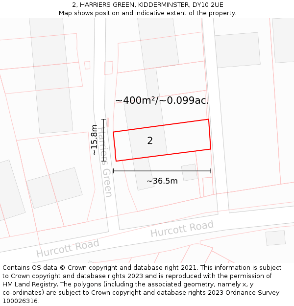 2, HARRIERS GREEN, KIDDERMINSTER, DY10 2UE: Plot and title map