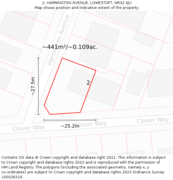 2, HARRINGTON AVENUE, LOWESTOFT, NR32 4JU: Plot and title map