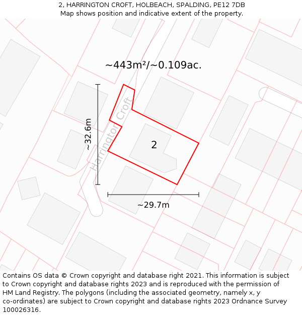 2, HARRINGTON CROFT, HOLBEACH, SPALDING, PE12 7DB: Plot and title map