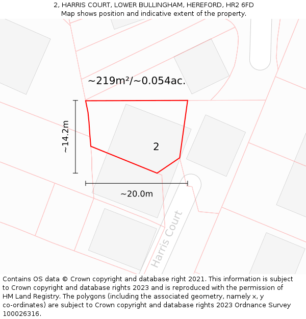 2, HARRIS COURT, LOWER BULLINGHAM, HEREFORD, HR2 6FD: Plot and title map
