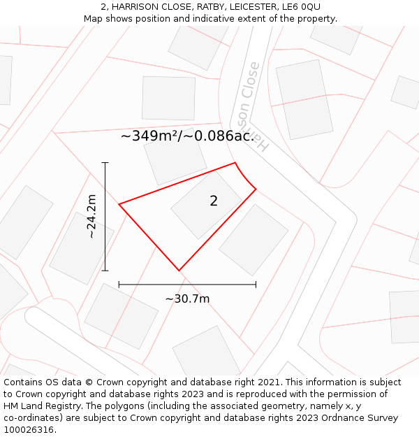 2, HARRISON CLOSE, RATBY, LEICESTER, LE6 0QU: Plot and title map