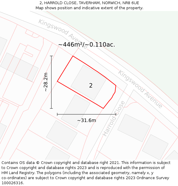 2, HARROLD CLOSE, TAVERHAM, NORWICH, NR8 6UE: Plot and title map