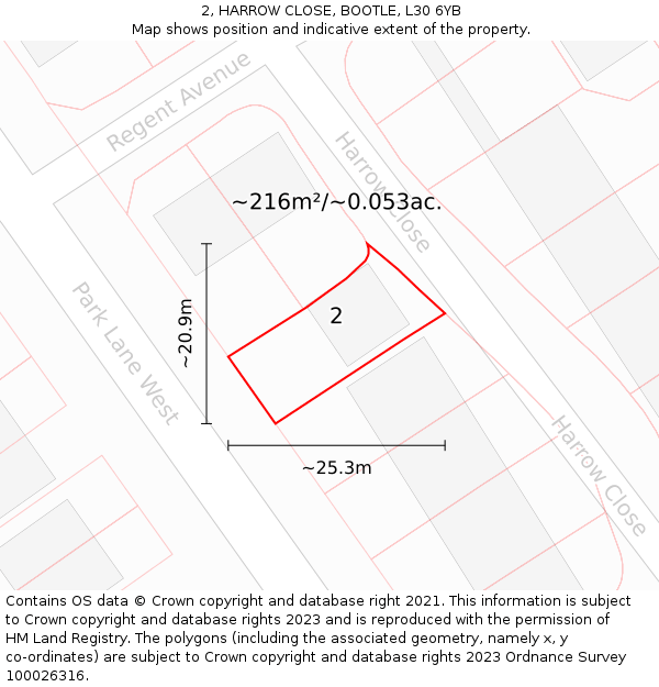 2, HARROW CLOSE, BOOTLE, L30 6YB: Plot and title map