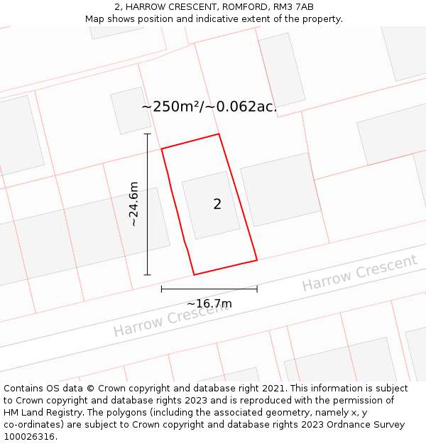 2, HARROW CRESCENT, ROMFORD, RM3 7AB: Plot and title map