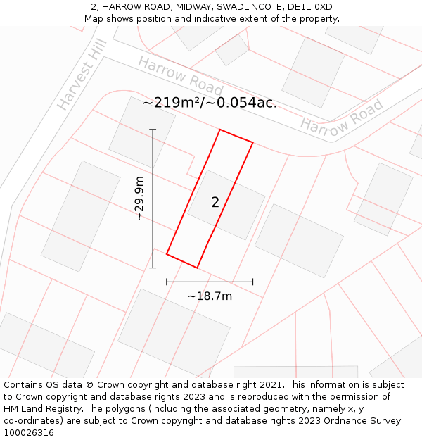 2, HARROW ROAD, MIDWAY, SWADLINCOTE, DE11 0XD: Plot and title map