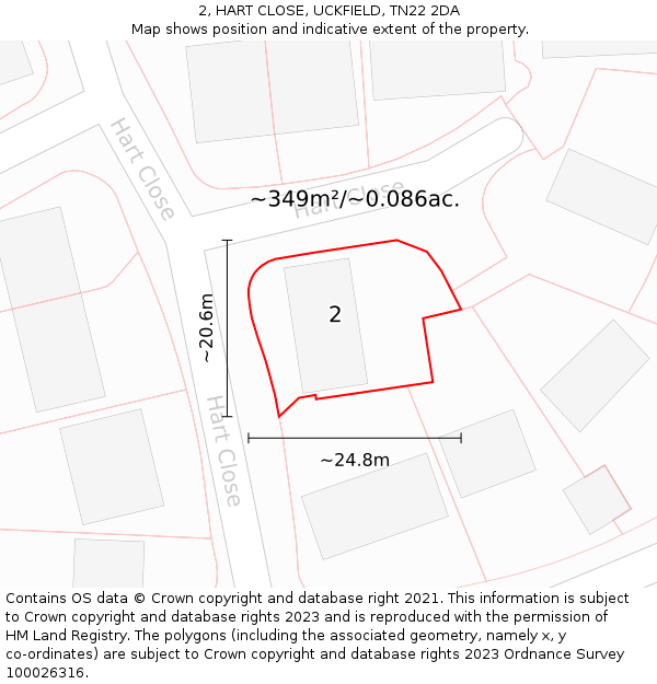 2, HART CLOSE, UCKFIELD, TN22 2DA: Plot and title map