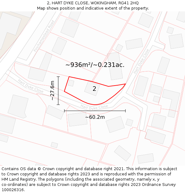 2, HART DYKE CLOSE, WOKINGHAM, RG41 2HQ: Plot and title map