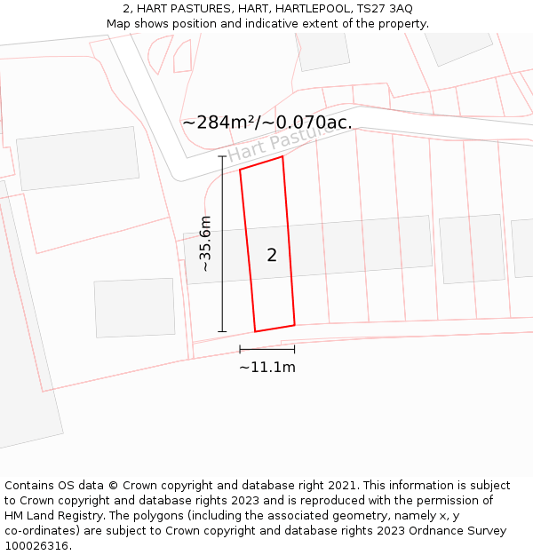 2, HART PASTURES, HART, HARTLEPOOL, TS27 3AQ: Plot and title map
