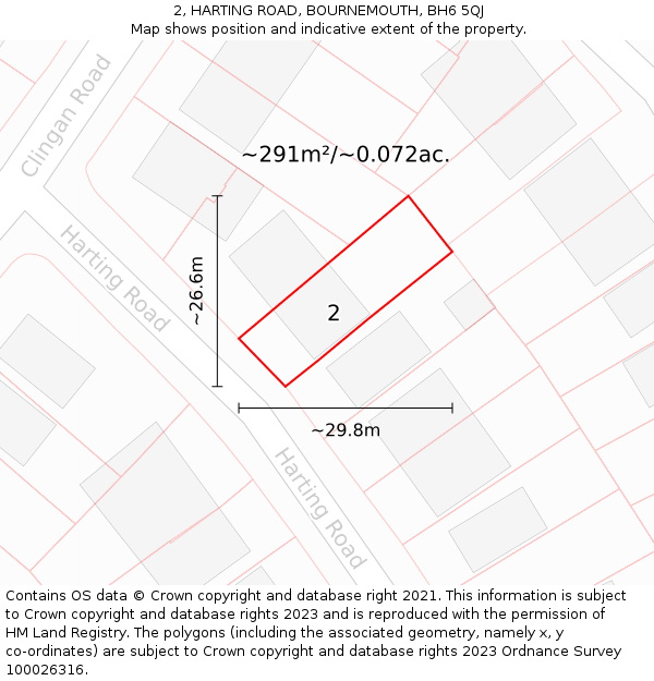 2, HARTING ROAD, BOURNEMOUTH, BH6 5QJ: Plot and title map