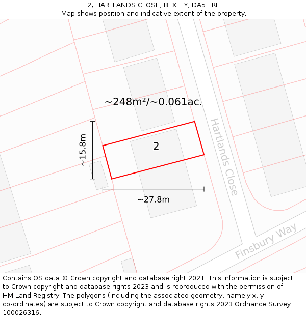 2, HARTLANDS CLOSE, BEXLEY, DA5 1RL: Plot and title map
