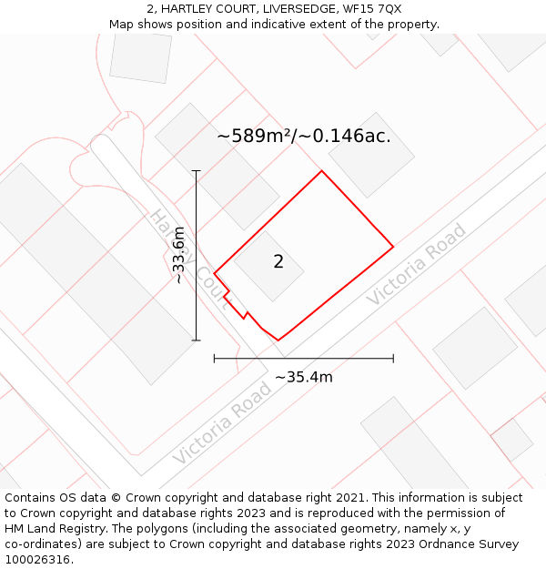 2, HARTLEY COURT, LIVERSEDGE, WF15 7QX: Plot and title map