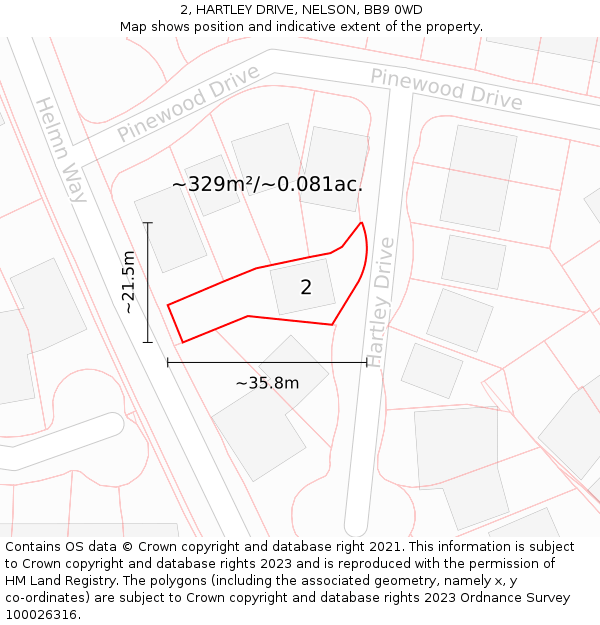 2, HARTLEY DRIVE, NELSON, BB9 0WD: Plot and title map