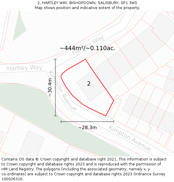 2, HARTLEY WAY, BISHOPDOWN, SALISBURY, SP1 3WS: Plot and title map