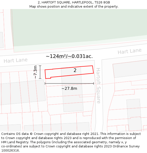 2, HARTOFT SQUARE, HARTLEPOOL, TS26 8GB: Plot and title map