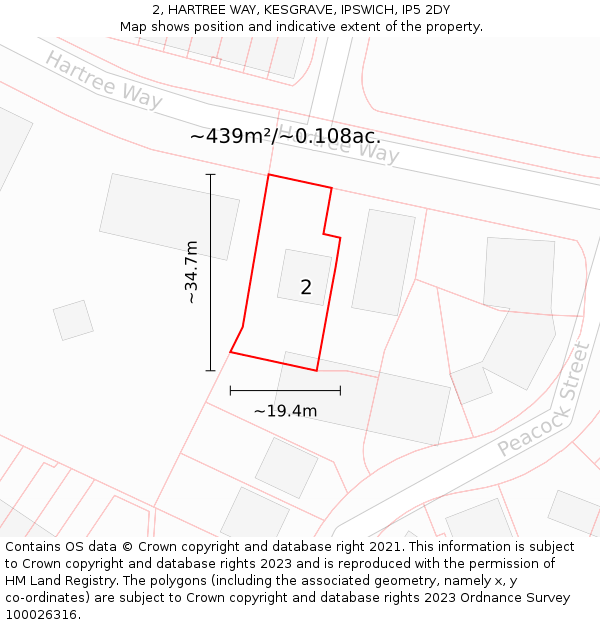 2, HARTREE WAY, KESGRAVE, IPSWICH, IP5 2DY: Plot and title map