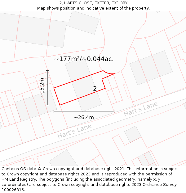 2, HARTS CLOSE, EXETER, EX1 3RY: Plot and title map