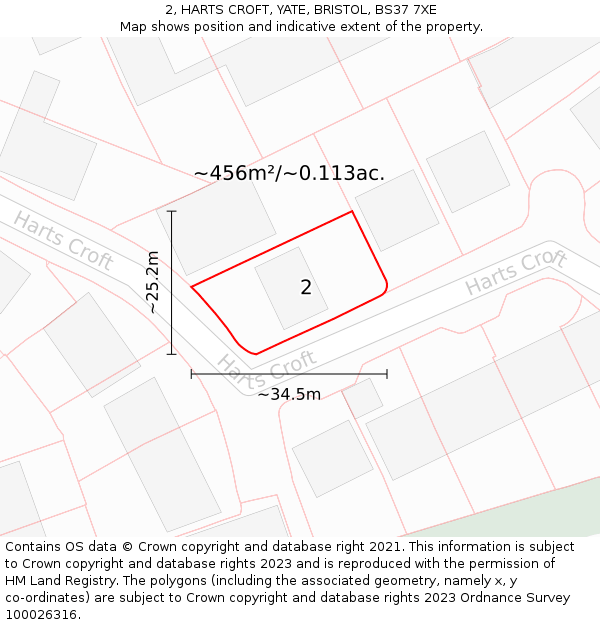 2, HARTS CROFT, YATE, BRISTOL, BS37 7XE: Plot and title map