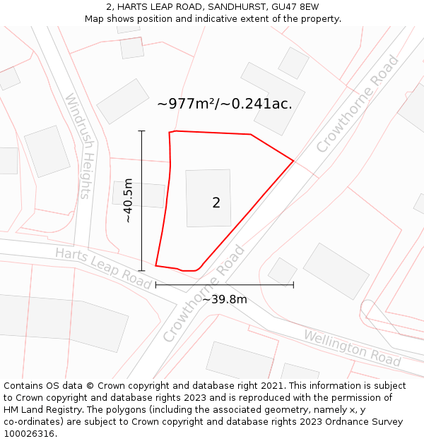 2, HARTS LEAP ROAD, SANDHURST, GU47 8EW: Plot and title map