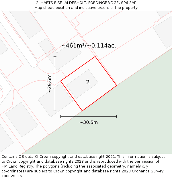 2, HARTS RISE, ALDERHOLT, FORDINGBRIDGE, SP6 3AP: Plot and title map