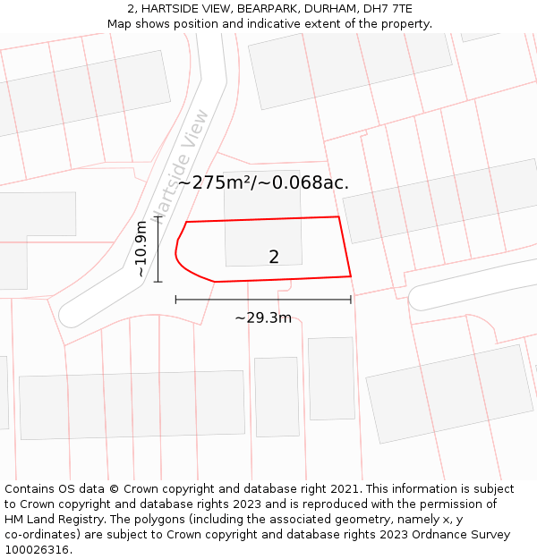 2, HARTSIDE VIEW, BEARPARK, DURHAM, DH7 7TE: Plot and title map