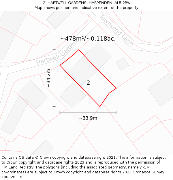 2, HARTWELL GARDENS, HARPENDEN, AL5 2RW: Plot and title map