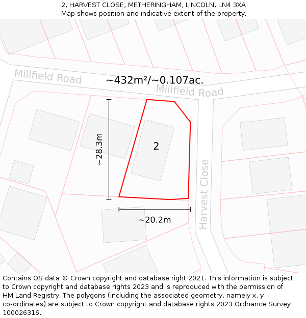2, HARVEST CLOSE, METHERINGHAM, LINCOLN, LN4 3XA: Plot and title map