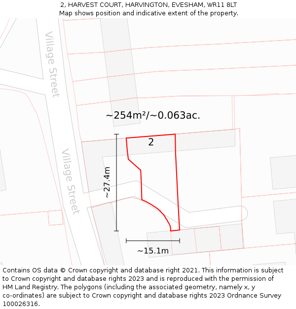 2, HARVEST COURT, HARVINGTON, EVESHAM, WR11 8LT: Plot and title map