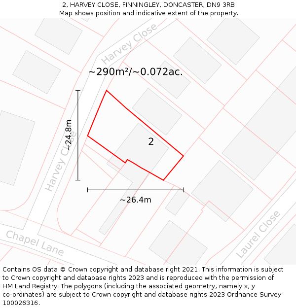 2, HARVEY CLOSE, FINNINGLEY, DONCASTER, DN9 3RB: Plot and title map