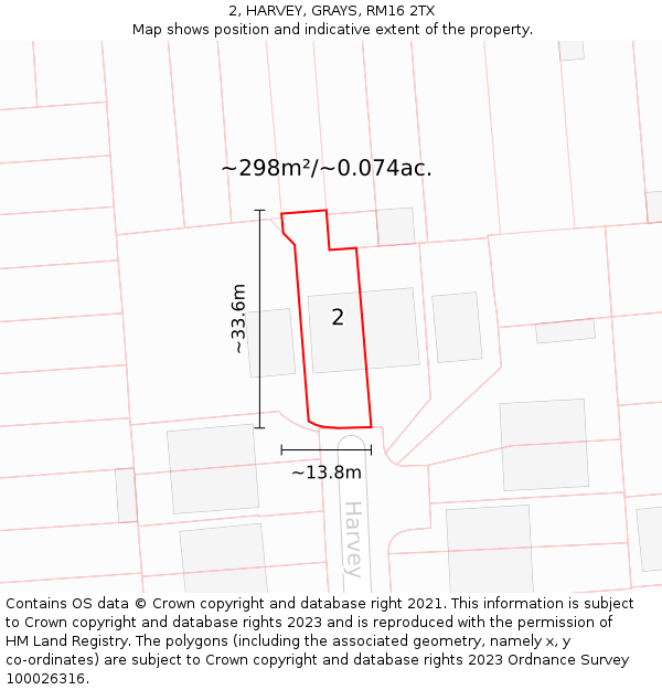 2, HARVEY, GRAYS, RM16 2TX: Plot and title map