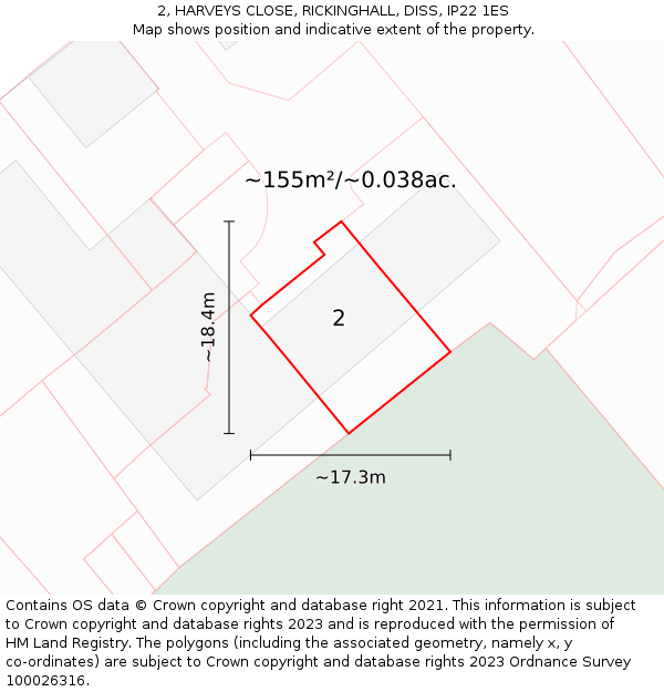2, HARVEYS CLOSE, RICKINGHALL, DISS, IP22 1ES: Plot and title map
