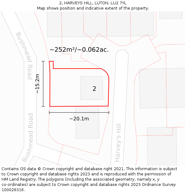 2, HARVEYS HILL, LUTON, LU2 7YL: Plot and title map