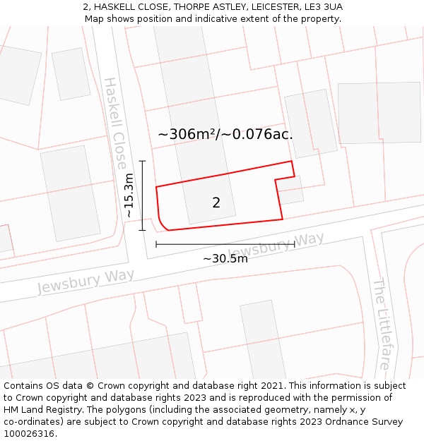 2, HASKELL CLOSE, THORPE ASTLEY, LEICESTER, LE3 3UA: Plot and title map