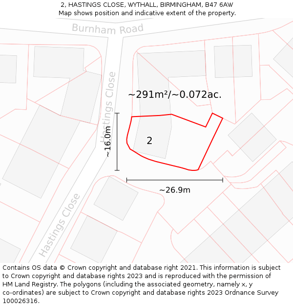 2, HASTINGS CLOSE, WYTHALL, BIRMINGHAM, B47 6AW: Plot and title map