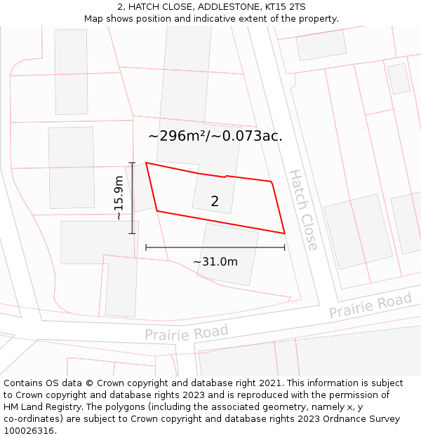 2, HATCH CLOSE, ADDLESTONE, KT15 2TS: Plot and title map