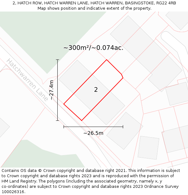 2, HATCH ROW, HATCH WARREN LANE, HATCH WARREN, BASINGSTOKE, RG22 4RB: Plot and title map