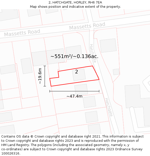 2, HATCHGATE, HORLEY, RH6 7EA: Plot and title map