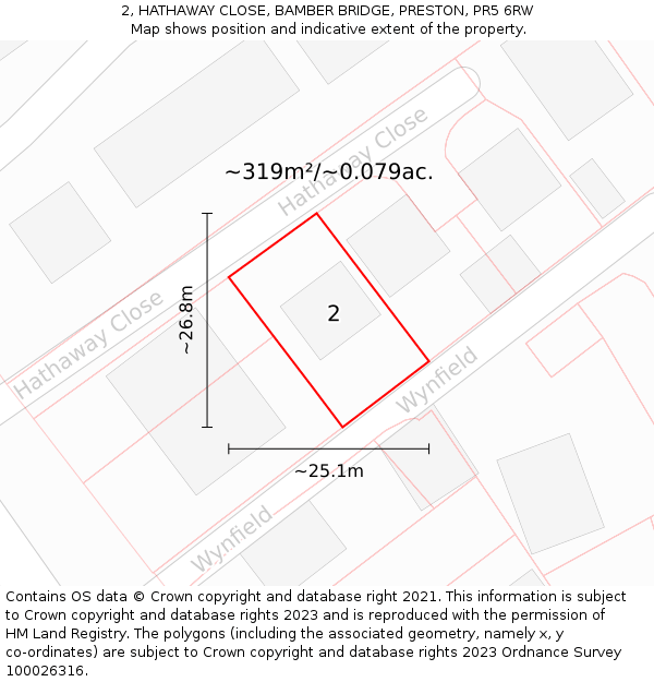2, HATHAWAY CLOSE, BAMBER BRIDGE, PRESTON, PR5 6RW: Plot and title map