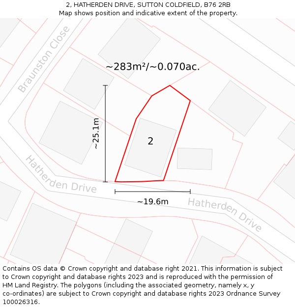 2, HATHERDEN DRIVE, SUTTON COLDFIELD, B76 2RB: Plot and title map