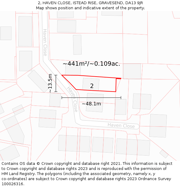 2, HAVEN CLOSE, ISTEAD RISE, GRAVESEND, DA13 9JR: Plot and title map
