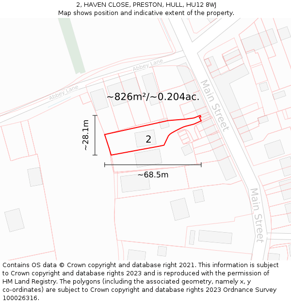 2, HAVEN CLOSE, PRESTON, HULL, HU12 8WJ: Plot and title map